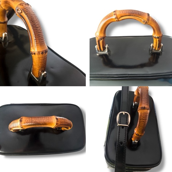 🖤💄SOLD💄🖤 VTG 90s GUCCI Black Patent Leather Vanity Case Bag w/ Bamboo Handle - Picture 9 of 15